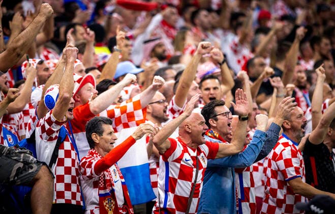 Doha, Qatar. 13th Dec, 2022. Fans of Croatia Argentina - Croatia Argentinien - Kroatien World Cup 2022 in Qatar 13.12.2022 *** Doha, Qatar 13th Dec, 2022 Fans of Croatia Argentina Argentina Croatia World Cup 2022 in Qatar 13 12 2022