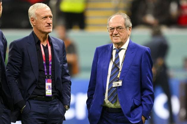 Didier Deschamps entraineur Selectionneur et Noel Le Graet - president FFF FOOTBALL : France vs Maroc - 1 2 finale - coupe du Monde Qatar 2022 - 14 12 2022 JBAutissier Panoramic 