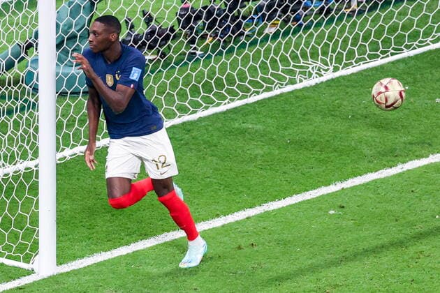 QATAR, AL KHOR - DECEMBER 14, 2022: France s Randal Kolo Muani scores in their 2022 FIFA World Cup, WM, Weltmeisterschaft, Fussball semi-final football match against Morocco at Al-Bayt Stadium. Sergei Bobylev TASS  56421809