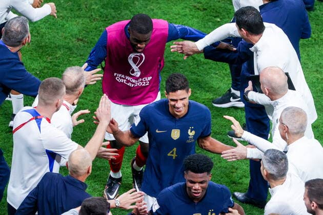 QATAR, AL KHOR - DECEMBER 14, 2022: France s players react after winning their 2022 FIFA World Cup, WM, Weltmeisterschaft, Fussball semi-final football match against Morocco at Al-Bayt Stadium. Sergei Bobylev TASS  56422781