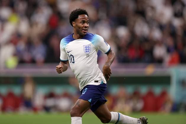 RAHEEM STERLING, Inghilterra, Coppa del Mondo FIFA, Qatar 2022, World Cup, England vs France 1-2, 10-12-2022, Azione, Action, Single shot MONDIALI FIFA QATAR 2022 INGHILTERRA-FRANCIA 1-2