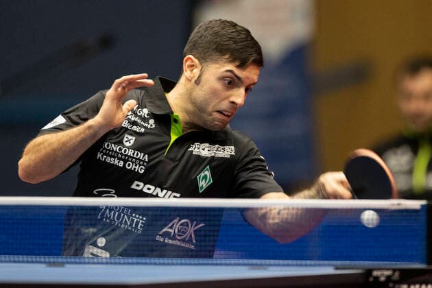 Tischtennis: 1. Bundesliga, Saison 2022 2023, 10. Spieltag, TTC Schwalbe Bergneustadt - Werder Bremen am 18.12.2022 in Bergneustadt (Nordrhein-Westfalen). Bremens Marcelo Aguirre