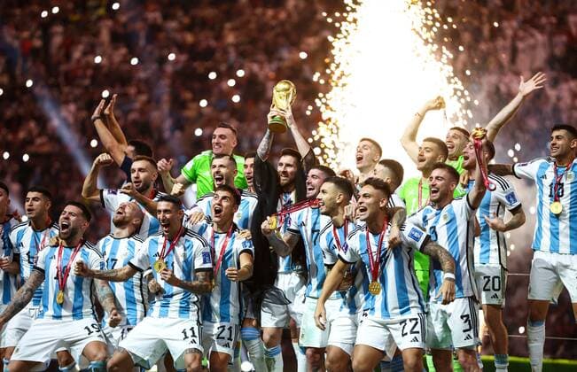 Mandatory Credit: Photo by Kieran McManus Shutterstock (13670809hi) Lionel Messi lifts the trophy after Argentina win the World Cup Argentina v France, FIFA World Cup, WM, Weltmeisterschaft, Fussball 2022, Final, Football, Lusail Stadium, Al Daayen, Qatar - 18 Dec 2022 Editorial Use Only Argentina v France, FIFA World Cup 2022, Final, Football, Lusail Stadium, Al Daayen, Qatar - 18 Dec 2022 Editorial Use Only Copyright: xKieranxMcManus Shutterstockx 13670809hi