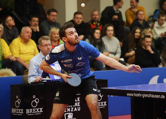 Samuel Walker (Grenzau), TTC Zugbruecke Grenzau - PSV Borussia Duesseldorf,, 10. Spieltag, Tischtennis-Bundesliga-Herren, 18.12.2022, TTC Zugrbuecke Grenzau - PSV Borussia Duesseldorf,, 10. Spieltag, Tischtennis-Bundesliga-Herren, 18.12.2022, Foto: EIBNER Joerg Niebergall Hoehr-Grenzhausen