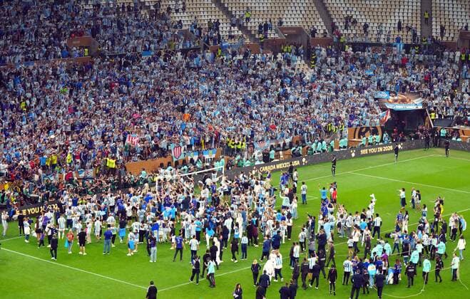 Mandatory Credit: Photo by Javier Garcia Shutterstock (13670815kn) Argentina players celebrate with family and fans after winning the World Cup final Argentina v France, FIFA World Cup, WM, Weltmeisterschaft, Fussball 2022, Final, Football, Lusail Stadium, Al Daayen, Qatar - 18 Dec 2022 Editorial Use Only Argentina v France, FIFA World Cup 2022, Final, Football, Lusail Stadium, Al Daayen, Qatar - 18 Dec 2022 Editorial Use Only  Copyright: xJavierxGarcia Shutterstockx 13670815kn