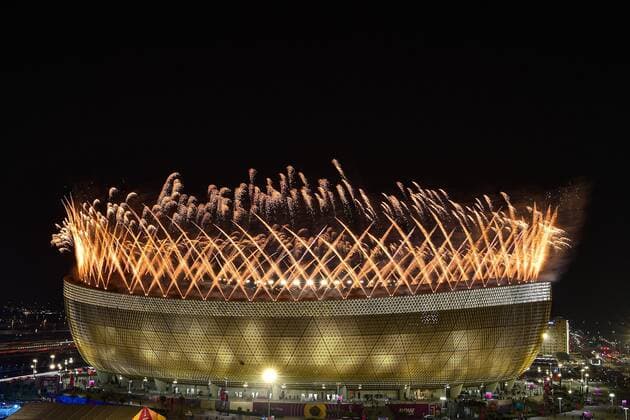 RECORD DATE NOT STATED FIFA World Cup, WM, Weltmeisterschaft, Fussball Qatar 2022 Argentina vs France Final Fireworks during the game Argentina vs France, corresponding to the great final of the FIFA World Cup Qatar 2022, at Lusail Stadium, Lusail, Doha, on December 18, 2022. <br><br> Pirotecnia durante el partido Argentina vs Francia, correspondiente a la gran final de la Copa Mundial de la FIFA Catar 2022, en el Estadio Lusail, Lusail, Doha, el 18 de Diciembre de 2022 LUSAIL DOHA QATAR  Copyright: xAdrianxMaciasx 20221218_11869