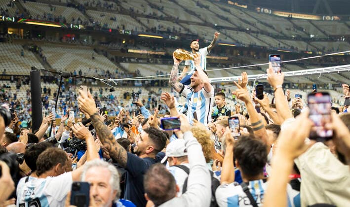 Doha, Qatar. 18th Dec, 2022. Lionel Messi (Arg) celebrates the World Cup title Argentina - France Final Match Argentinien - Frankreich World Cup 2022 in Qatar 18.12.2022