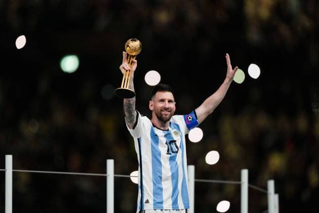 LUSAIL, QATAR - DECEMBER 18: Player of Argentina Lionel Messi receives the World Cup 2022 Golden Ball award after the FIFA World Cup, WM, Weltmeisterschaft, Fussball Qatar 2022 Final match between Argentina and France on December 18, 2022, at Lusail Iconic Stadium in Lusail, Qatar. (Photo by Florencia Tan Jun PxImages Icon Sportswire) SOCCER: DEC 18 FIFA World Cup Final - France v Argentina Icon221218107