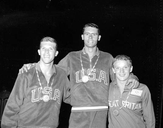 Olympic Games, Olympische Spiele, Olympia, OS Rome: Britain s Brian Phelps (bronze third) Robert Webster of America (centre Gold Medalist) and Gary Tobian (left Silver Medalist) at Olympic Games in Rome. 2 September 1960 Italy  Copyright: xTopFotox 0721093