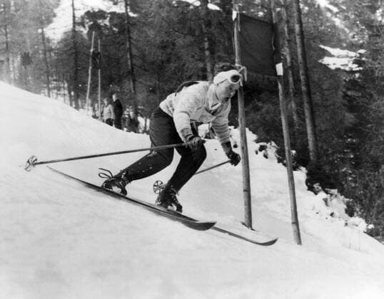 Tony Sailer 1956 Winter Olympic Games, Olympische Spiele, Olympia, OS - Cortina d’Ampezzo, Italy Anton Sailer of Austria wins the giant slalom on 31st January 1956. Picture shows Ski Champion Tony Sailer winning a gold medal in the Winter Olympics at Cortina when he won the Giant Slalom event. He went on to become the first man to win all three alpine skiing events in the same olympics - TopFoto Italy  Copyright: xTopFotox 0944435