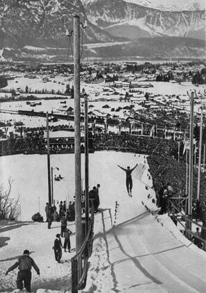 1936 Winter Olympics 1936 Winter Olympic Games, Olympische Spiele, Olympia, OS Garmisch - Partenkirchen, Germany A general view of the ski jump for the nordic skiing combined event. 13 February 1936 TopFoto Germany  Copyright: xTopFotox 0947300