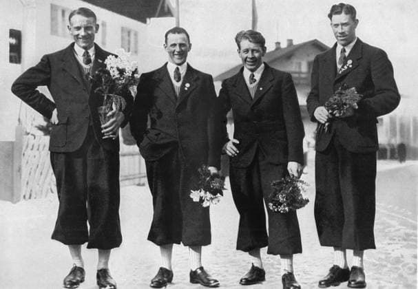 1936 Winter Olympics 1936 Winter Olympic Games, Olympische Spiele, Olympia, OS Garmisch - Partenkirchen, Germany Sweden took the first four places in the 50km Men s Cross Country Skiing Event. (L-R) Elis Wiklund (Gold Medal); Axel Wikström (Silver Medal); Nils Joel Englund (Bronze Medal); Hjalmar Karl Bergström (4th) TopFoto Germany  Copyright: xTopFotox 0947376
