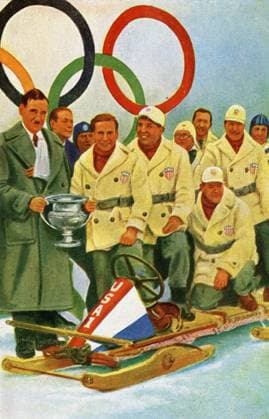 Olympics 1932 Winning American bobsleigh team with their trophy at Lake Placid at Winter Olympics at Los Angeles, California 1932 officially known as the Games of the X Olympiad United States  Copyright: xTopFotox 1136264