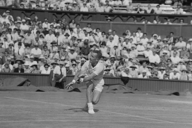 PLAYER ROD LAVER IN ACTION AT WIMBLEDON LAWN TENNIS CHAMPIONSHIPS 1 JULY 1961  Copyright: xTopFotox IPU416705