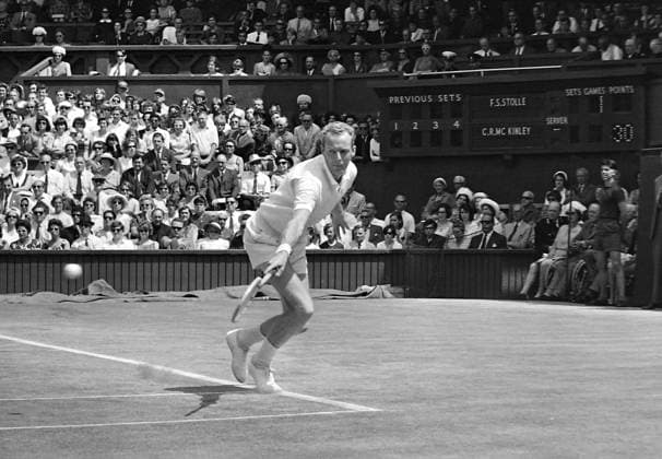 SINGLES STOLLE FRED DEFEATS MCKINLEY IN ACTION IN THE ALL ENGLAND LAWN TENNIS CHAMPIONSHIPS AT WIMBLEDON IN LONDON ; 1 JULY 1964  Copyright: xTopFotox IPU480019