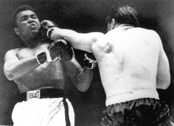 Muhammad Ali (Muhammad Ali) Cassius Clay American boxer takes a hard left to the jaw from Canadian Heavyweight Champion George Chuvalo 1966  Copyright: xTopFotox Sp000505