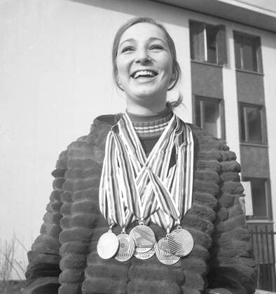The Girl With All the Medals The Girl With All the Medals Looking happy with the string of medals hanging round her neck is Ruth Willms of Germany But Ruth is no athlete she is one of the many attractive hostesses that willbe seen during the 1968 Winter Olympic Games, Olympische Spiele, Olympia, OS , and the medals she proudly bears are , of course , not hers . Ruth helped show off the medals that are to presented to the different athletes winning their events. 1st February 1968 France  Copyright: xTopFotox UPI550119