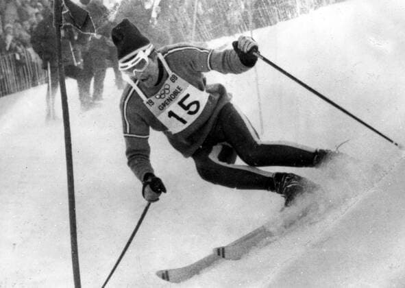 He Wins He Wins He wins after the leader s are disqualified The 10th Winter Olympics took a sensational turn this morning when French ski ace Jean Claude Killy , already the winner of two gold medals became the second skier in history to take the triple crown of Olympic alpine racing by winning the men s slalom after two leaders had been disqualified . Killy 24 , finished 3rd in the slalom , but the two leader s , Norway s Haakon Mjoen and Austria s Karl Schranz were disqualified for missing gates . The only other person to win all three alpine gold medal s was Austria s Toni Sailer in 1956 . 17th February 1968 France  Copyright: xTopFotox UPI550943