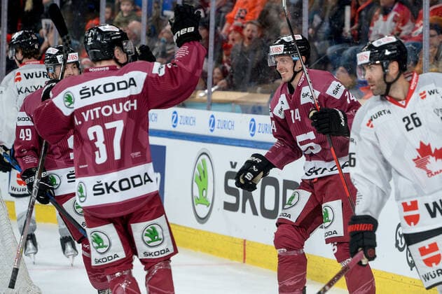 26.12.2022, Davos, Eisstadion Davos, Spengler Cup: HC Sparta Praha - Team Canada, Daniel Pribyl of Sparta Prague celebrate his 0:2 goal Davos Eisstadion Davos Graubünden Switzerland Copyright: xJustPictures.ch AndreaxBrancax