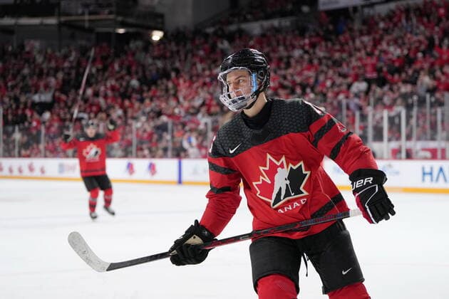 Eishockey, U20 WM, Kanada - Deutschland December 28, 2022, Halifax, NS, Canada: Canada™s Connor Bedard reacts after scoring his third goal of the game during second period IIHF World Junior Hockey Championship action against Germany in Halifax on Wednesday, December 28, 2022. Connor Bedard  - ZUMAc35_ 20221228_zaf_c35_040 Copyright: xDarrenxCalabresex
