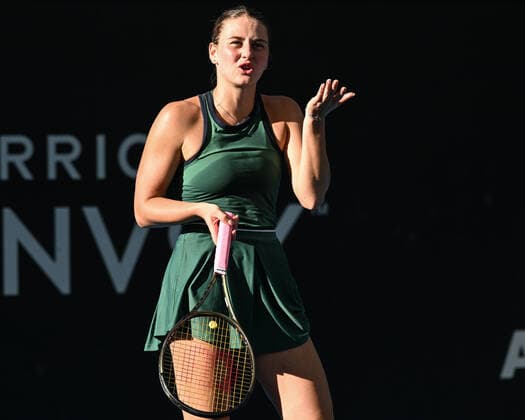TENNIS ADELAIDE INTERNATIONAL, Marta Kostyuk of Ukraine reacts to a line call in her match against Jamie Fourlis of Australia during the 2023 Adelaide International Tennis Tournament at the Memorial Drive Tennis Centre in Adelaide, Monday, January 02, 2023. ( NO ARCHIVING, EDITORIAL USE ONLY, NO USE IN BOOKS WITHOUT CONSENT ADELAIDE SOUTH AUSTRALIA AUSTRALIA  Copyright: xMICHAELxERREYx 20230102001748119579