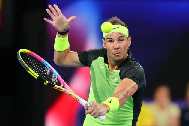 Sport Bilder des Tages Rafael Nadal of Spain plays a shot in the Group D match during United Cup at Ken Rosewall Arena, Sydney Olympic Park Tennis Centre, Sydney, Australia on 2nd January 2023. Copyright: xPeterxDovganx 35100355