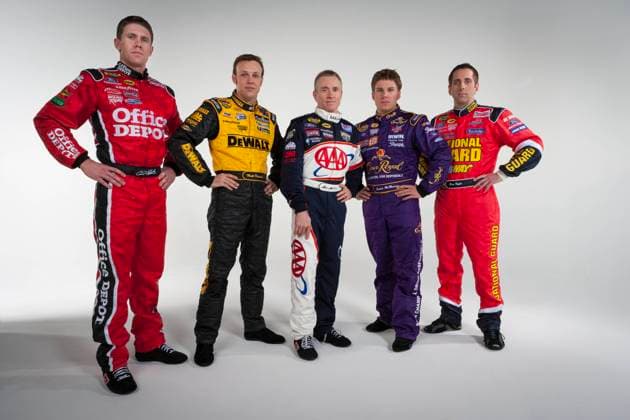 January 24, 2006, Concord, NC, United States of America: January 24, 2006 - Concord, NC, USA: Carl Edwards, Matt Kenseth, Mark Martin, Jamie McMurray, Greg Biffle at the Roush Media Day. Concord United States of America - ZUMAa161 20060124_zaa_a161_001 Copyright: xWalterxG.xArcexSr.x