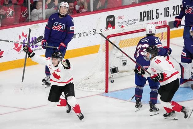 January 4, 2023, Halifax, NS, Canada: Canada s Logan Stankoven, left, celebrates his goal with teammate Connor Bedard, right, as USA s Jimmy Snuggerud, second from left, and Jack Peart look on during second period IIHF World Junior Hockey Championship semifinal action in Halifax on Wednesday, January 4, 2023. Logan Stankoven, Connor Bedard, Jimmy Snuggerud, Jack Peart - ZUMAc35_ 20230104_zaf_c35_092 Copyright: xDarrenxCalabresex