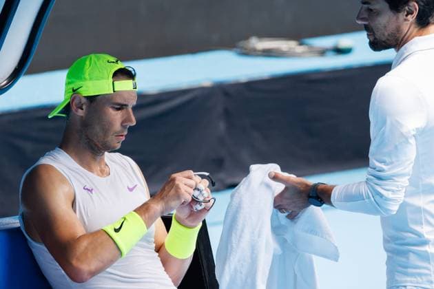 January 5, 2023: RAFAEL NADAL (ESP) winds his Richard Mille watch during a practice session on Rod Laver Arena ahead of the 2023 Australian Open in Melbourne, Australia. Cal Media USA - ZUMAc04_ 20230105_zaf_c04_021 Copyright: xSydneyxLowx