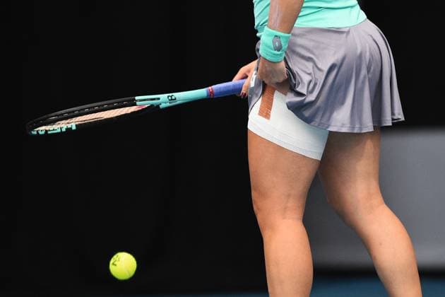6th January 2022: Auckland, New Zealand: Danka Kovini& x107; of Montenegro with wrap on her leg during play on Day 5 of the 2023 Womens s ASB Classic. ASB Tennis Centre, Auckland, New Zealand.  ActionPlus12465113 ChrisxSymes