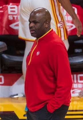 January 6, 2023, Los Angeles, California, USA: Head coach, Nate McMillan of the Atlanta Hawks during their NBA, Basketball Herren, USA game against the Los Angeles Lakers on Friday January 6, 2023 at Crypto.com Arena in Los Angeles, California. Lakers defeat Hawks, 130-114. PI Los Angeles USA - ZUMAp124 20230106_zaa_p124_045 Copyright: xJAVIERxROJASx
