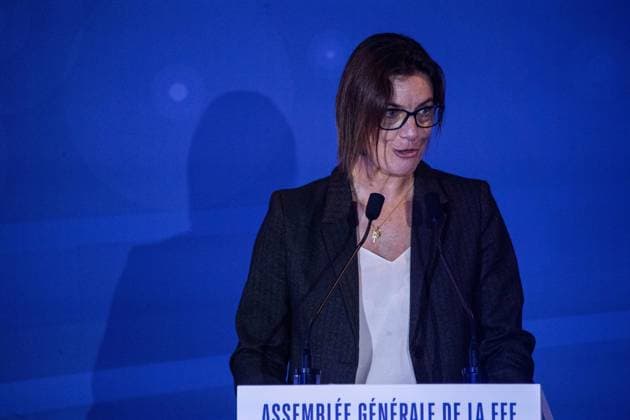 Corinne Diacre FOOTBALL : Assemblee Federale de la Federation Francaise de Football - Paris - 07 01 2023 BaptisteAutissier Panoramic 