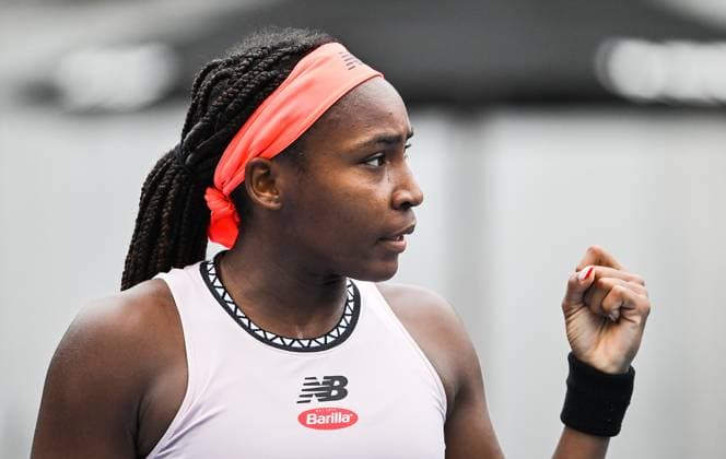 7th January 2022: Auckland, New Zealand: USA s Coco Gauff celebrates a point during the semi finals of the ASB Classic at the ASB Tennis Arena, Auckland, New Zealand  ActionPlus12465541 AndrewxCornaga