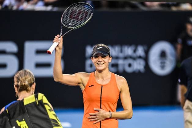 7th January 2022: Auckland, New Zealand: Spain s Rebeka Masarova celebrates her semi final win at the ASB Classic at the ASB Tennis Arena, Auckland, New Zealand  ActionPlus12465554 AndrewxCornaga