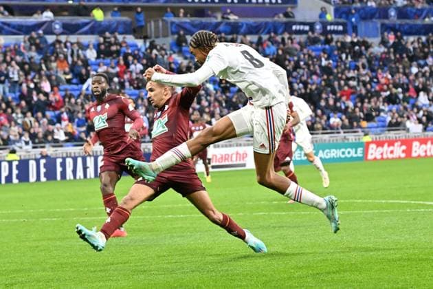 But de Bradley Barcola (lyon) FOOTBALL: Olympique Lyonnais vs FC Metz - 32e Coupe de France - 07 01 2023 FredericChambert Panoramic 