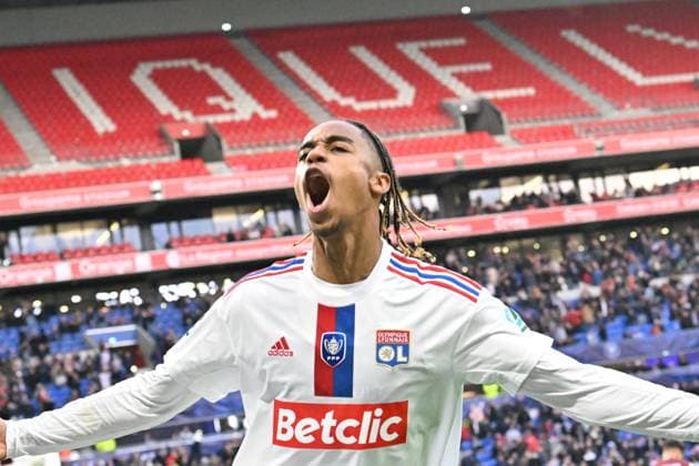 Joie de Bradley Barcola (lyon) FOOTBALL: Olympique Lyonnais vs FC Metz - 32e Coupe de France - 07 01 2023 FredericChambert Panoramic 