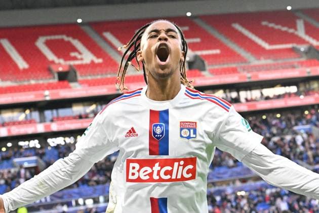 Joie de Bradley Barcola (lyon) FOOTBALL: Olympique Lyonnais vs FC Metz - 32e Coupe de France - 07 01 2023 FredericChambert Panoramic 