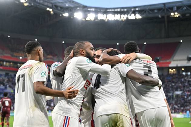 Joie de Alexandre Lacazette (lyon) et ses coÃ quipiers FOOTBALL: Olympique Lyonnais vs FC Metz - 32e Coupe de France - 07 01 2023 FredericChambert Panoramic 