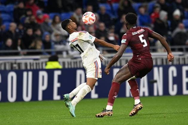 TetÃª (lyon) vs Fali Canda (metz) FOOTBALL: Olympique Lyonnais vs FC Metz - 32e Coupe de France - 07 01 2023 FredericChambert Panoramic 