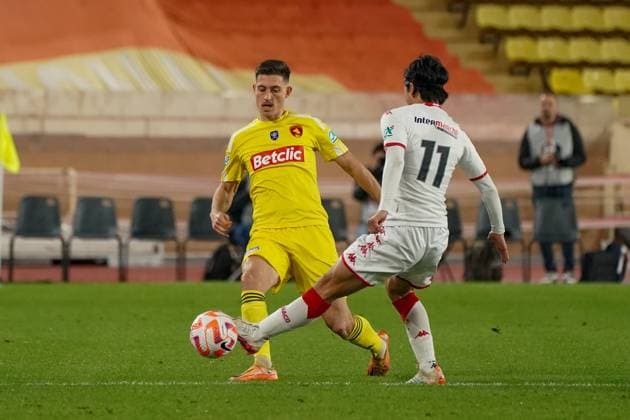 Eric Vandenabeele (Rodez) - Takumi Minamino (AS Monaco) FOOTBALL : AS Monaco vs Rodez - 32eme de finale de Coupe de France - Monaco - 07 01 2023 NorbertScanella Panoramic 