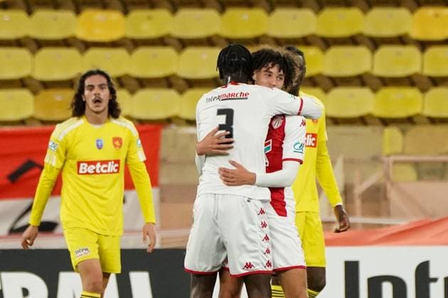 joie - Maghnes Akliouche (AS Monaco) - Soungoutou Magassa (AS Monaco) FOOTBALL : AS Monaco vs Rodez - 32eme de finale de Coupe de France - Monaco - 07 01 2023 NorbertScanella Panoramic 