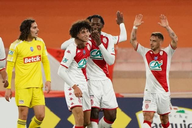 joie - Maghnes Akliouche (AS Monaco) - Soungoutou Magassa (AS Monaco) FOOTBALL : AS Monaco vs Rodez - 32eme de finale de Coupe de France - Monaco - 07 01 2023 NorbertScanella Panoramic 