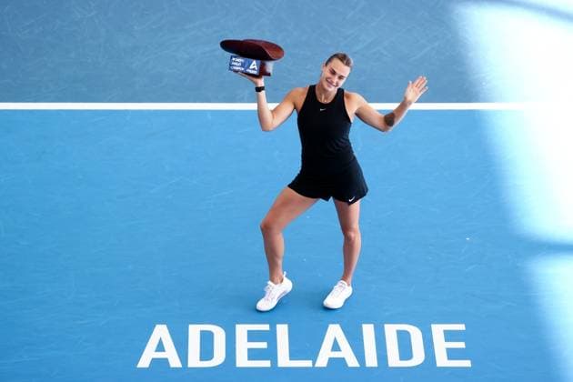 Sport Themen der Woche KW01 ADELAIDE, AUSTRALIA - JANUARY 08: Aryna Sabalenka of Belarus celebrates winning the Adelaide International tennis final match between Aryna Sabalenka of Belarus and Linda Noskova of Czech Republic at Memorial Drive on January 08, 2023 in Adelaide, Australia. (Photo by Peter Mundy Speed Media Icon Sportswire) TENNIS: JAN 08 - Adelaide International Icon2301080087