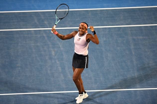 8th January 2022: Auckland, New Zealand: Coco Gauff of the USA celebrates her win over Rebeka Masarova of Spain during her singles Final match of the 2023 Womens s ASB Classic. ASB Tennis Centre, Auckland, New Zealand.  ActionPlus12466045 ChrisxSymes