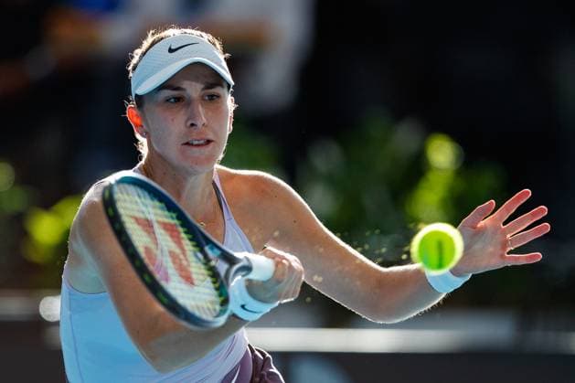 TENNIS ADELAIDE INTERNATIONAL, Belinda Bencic of Switzerland in her match against Garbine Muguruza of Spain during the 2023 Adelaide International Tennis Tournament at the Memorial Drive Tennis Centre in Adelaide, Monday, January 9, 2023. ( NO ARCHIVING, EDITORIAL USE ONLY, NO USE IN BOOKS WITHOUT CONSENT ADELAIDE SOUTH AUSTRALIA AUSTRALIA  Copyright: xMATTxTURNERx 20230109001750424875