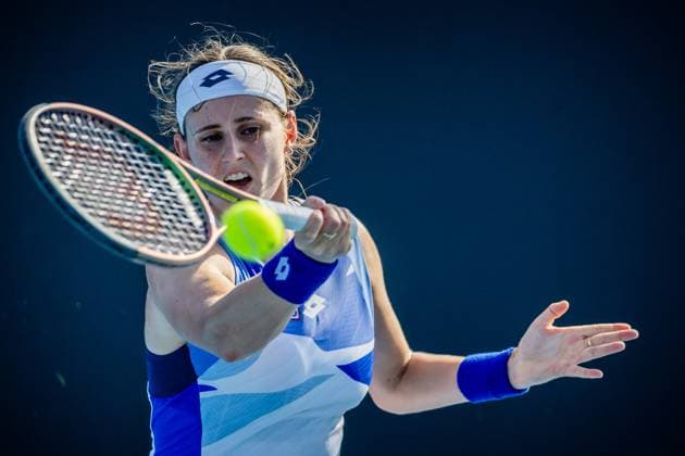 Belgian Greet Minnen pictured in action during a first round game of the women s qualifications between Belgian Minnen WTA, Tennis Damen 223) and Swiss Waltert (WTA 129) ahead of the Australian Open tennis Grand Slam, Tuesday 10 January 2023 in Melbourne Park, Melbourne, Australia. PATRICKxHAMILTON  x58020671x