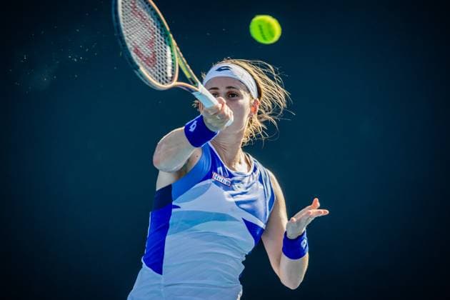 Belgian Greet Minnen pictured in action during a first round game of the women s qualifications between Belgian Minnen WTA, Tennis Damen 223) and Swiss Waltert (WTA 129) ahead of the Australian Open tennis Grand Slam, Tuesday 10 January 2023 in Melbourne Park, Melbourne, Australia. PATRICKxHAMILTON  x58020676x