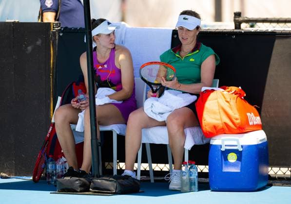 January 10, 2023, ADELAIDE, AUSTRALIA: Anastasia Pavlyuchenkova of Russia & Elena Rybakina of Kazakhstan playing doubles at the 2023 Adelaide International 2 WTA, Tennis Damen 500 tennis tournament ADELAIDE AUSTRALIA - ZUMAa181 20230110_zaa_a181_013 Copyright: xRobxPrangex