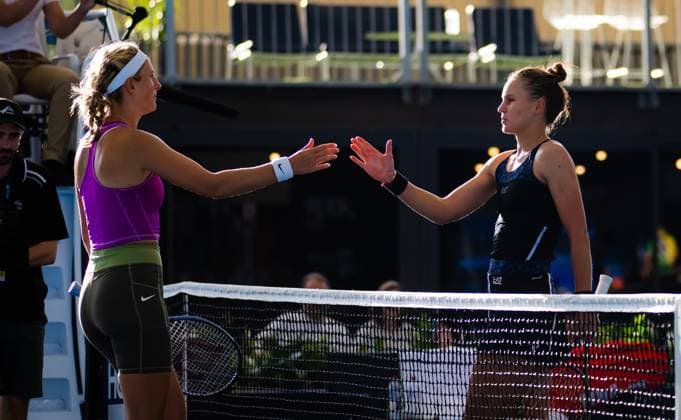 January 10, 2023, ADELAIDE, AUSTRALIA: Victoria Azarenka of Belarus & Veronika Kudermetova of Russia in action during the first round of the 2023 Adelaide International 2 WTA, Tennis Damen 500 tennis tournament ADELAIDE AUSTRALIA - ZUMAa181 20230110_zaa_a181_043 Copyright: xRobxPrangex