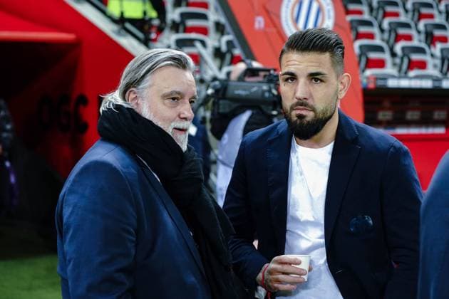 Laurent Nicollin (president de Montpellier) - Andy Delort (OGC Nice) FOOTBALL : OGC Nice vs Montpellier - Ligue 1 Ubereats - Nice - 11 01 2023 NorbertScanella Panoramic 